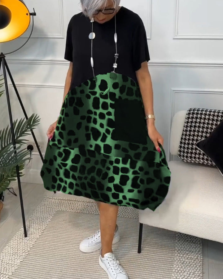 Emily & Isabella Brooks | Short Sleeve Leopard Print Midi Dress