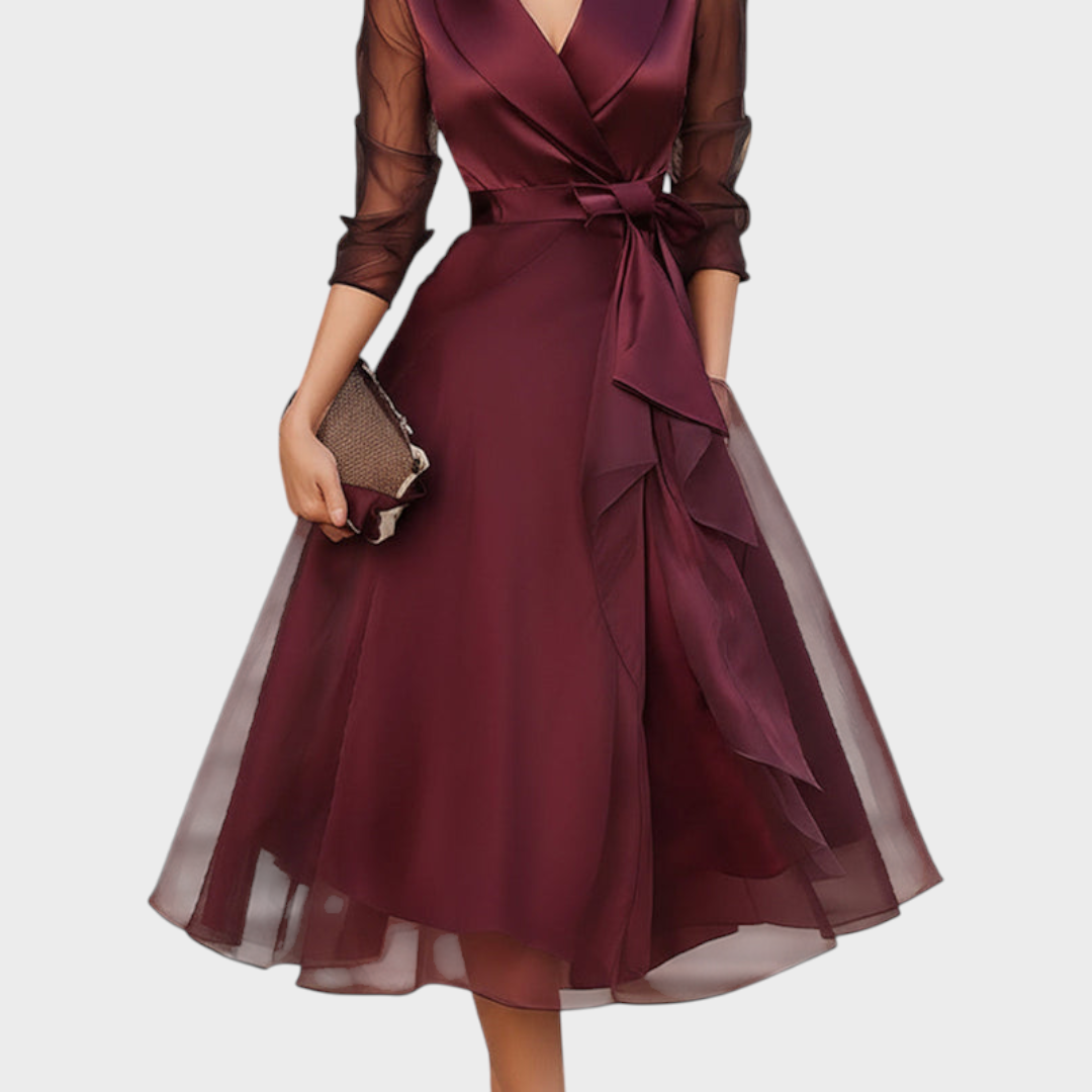 Emily & Isabella Brooks | Midi Dress with Sheer Sleeves