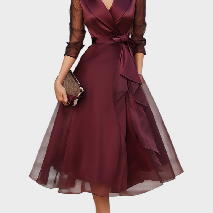 Emily & Isabella Brooks | Midi Dress with Sheer Sleeves