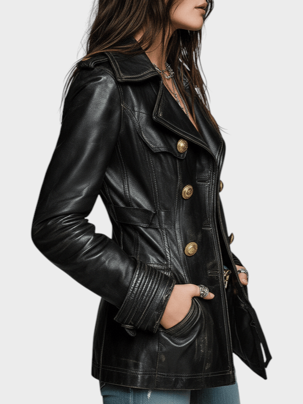Emily & Isabella Brooks | Vintage Black Faux Leather Double Breasted Jacket