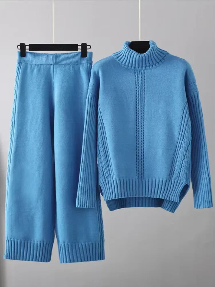 Emily & Isabella Brooks | High-Neck Knit Sweater & Loose Pants Set