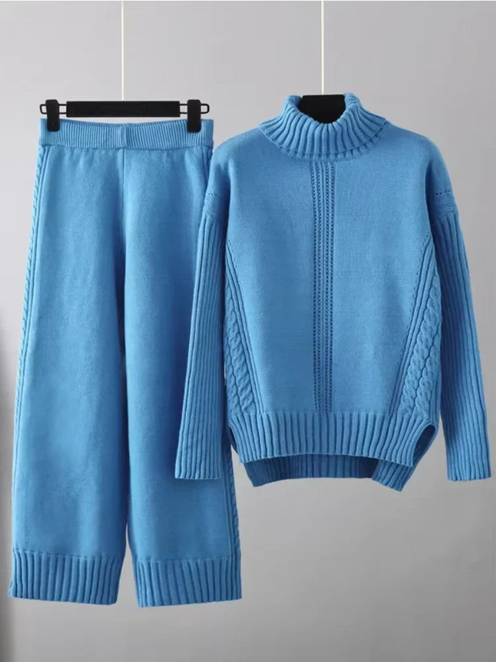 Emily & Isabella Brooks | High-Neck Knit Sweater & Loose Pants Set