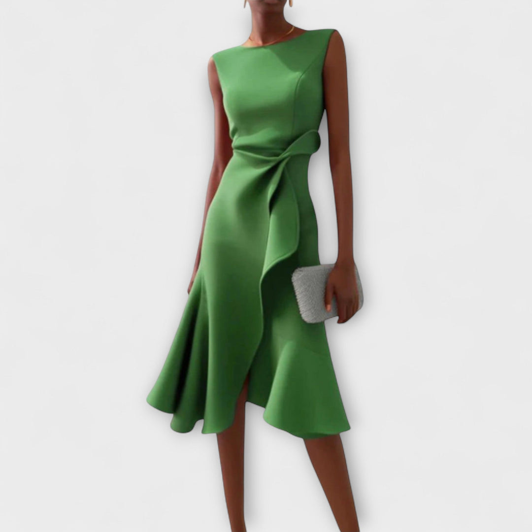 Emily & Isabella Brooks | Asymmetrical Draped Midi Dress