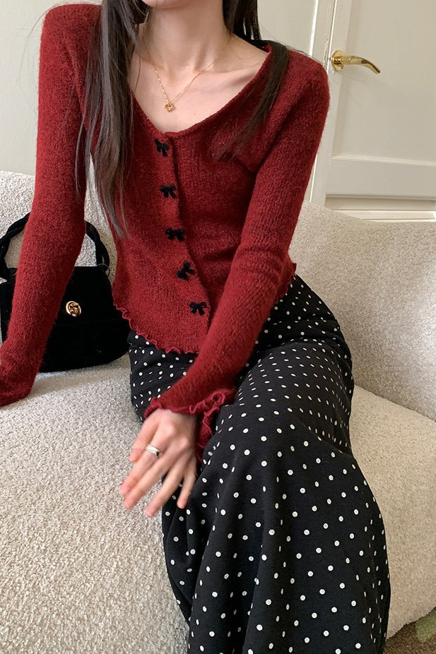 Emily & Isabella Brooks | High Waist Polka Dot Skirt with Back Slit