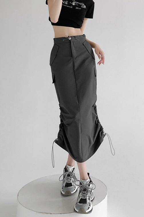 Emily & Isabella Brooks | A-Line Gray Cargo High Slit Skirt