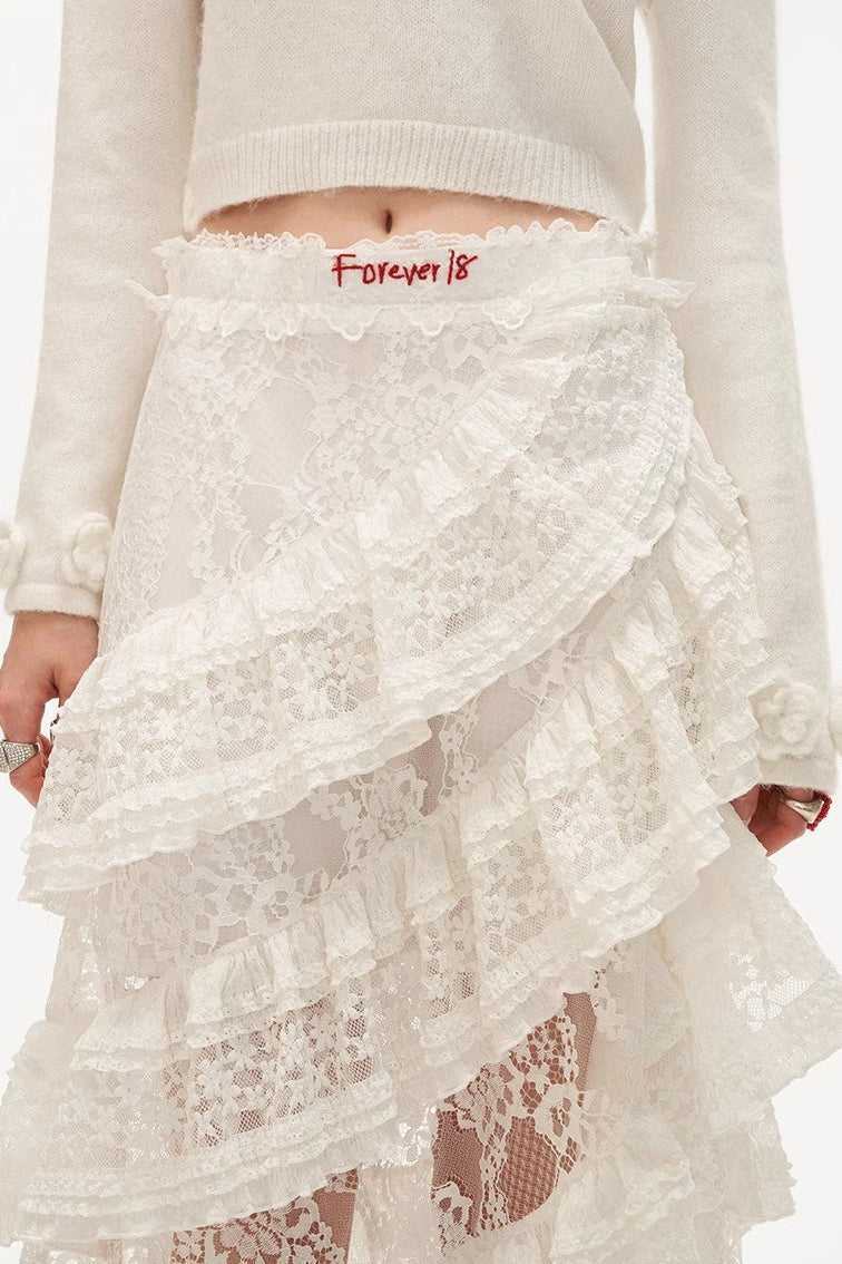 Emily & Isabella Brooks | Lace Tiered Mesh Midi Skirt