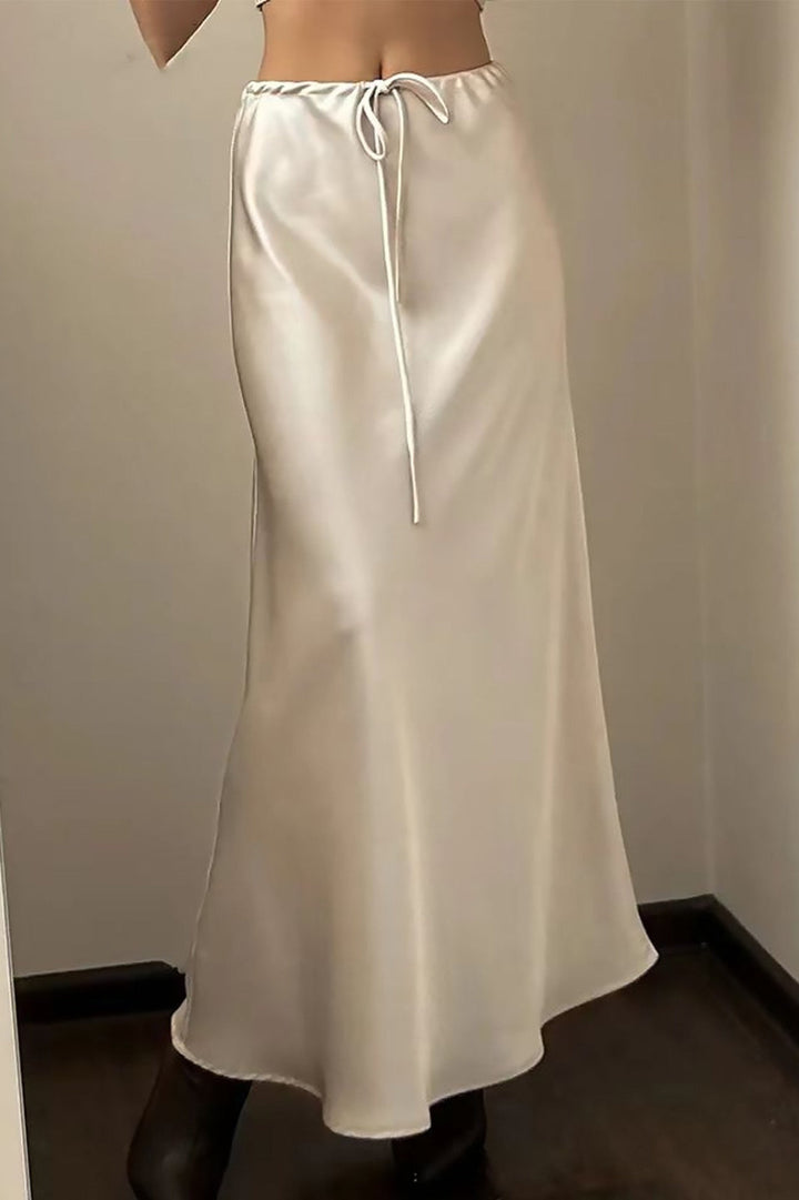Emily & Isabella Brooks | Satin Drawstring High Waist Maxi Skirt