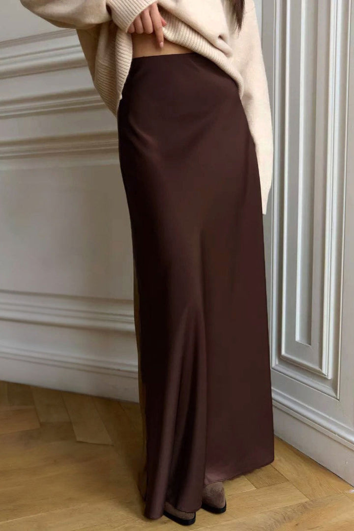 Emily & Isabella Brooks | High Waist Satin Mermaid Maxi Skirt