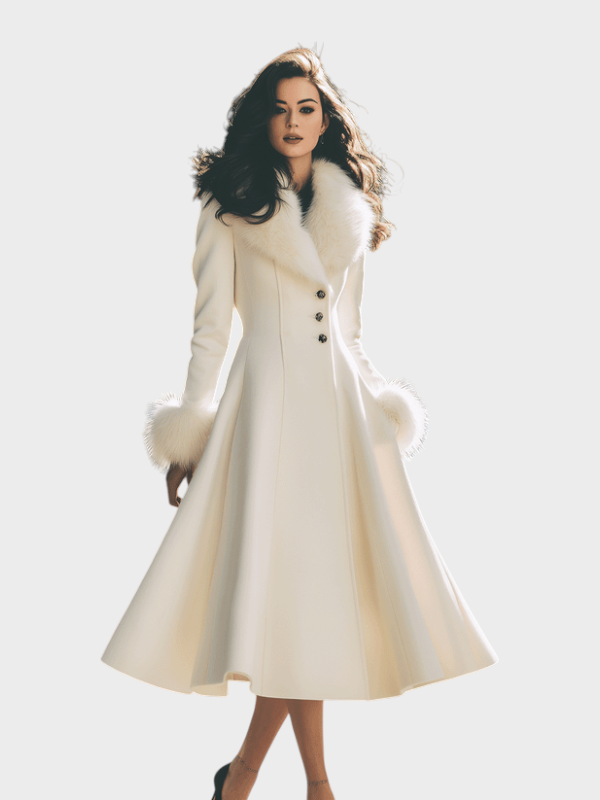 Emily & Isabella Brooks | Cream Puffer Coat with Faux Fur Collar