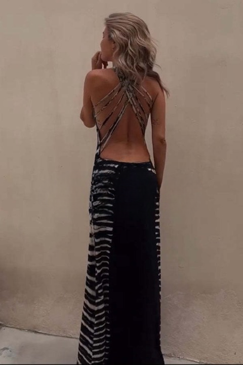 Emily & Isabella Brooks | Tie-dye Print Back Lace-up Stretch Maxi Dress