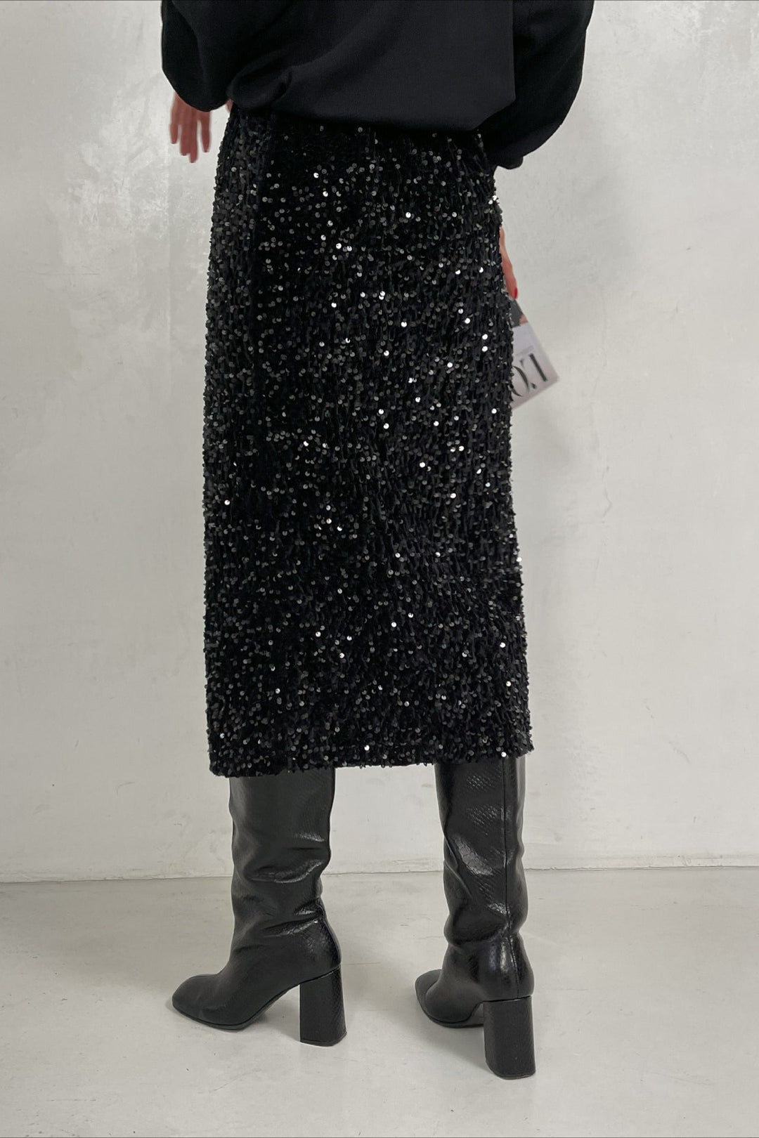 Emily & Isabella Brooks | Sequin High Waist Bodycon Midi Skirt