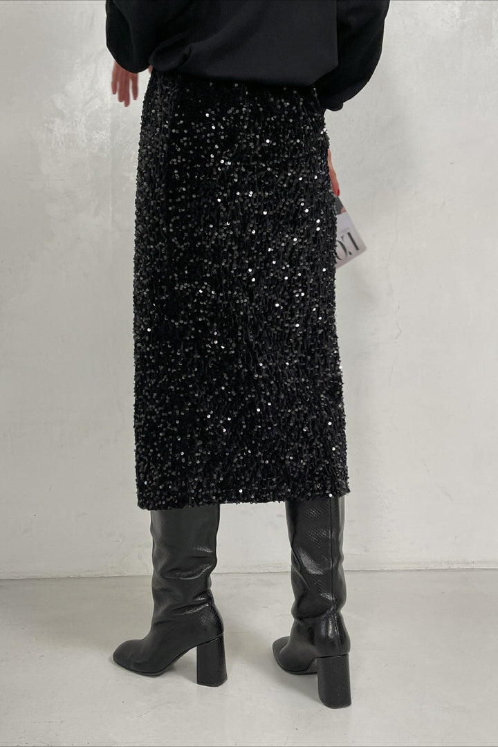 Emily & Isabella Brooks | Sequin High Waist Bodycon Midi Skirt