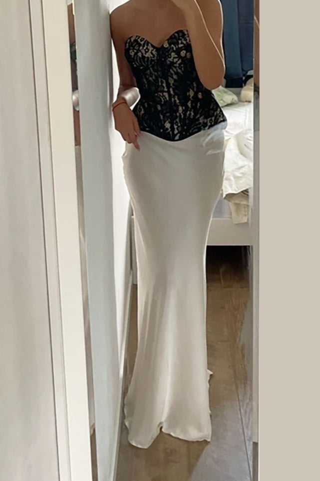 Emily & Isabella Brooks | High Waist Satin Mermaid Maxi Skirt