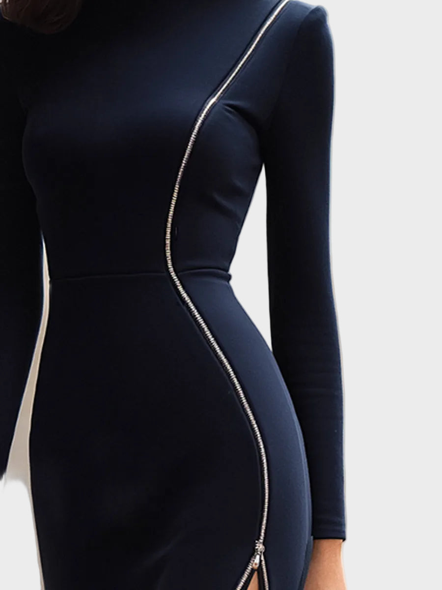 Emily & Isabella Brooks | Asymmetric Zip-Detail Long Sleeve Midi Dress