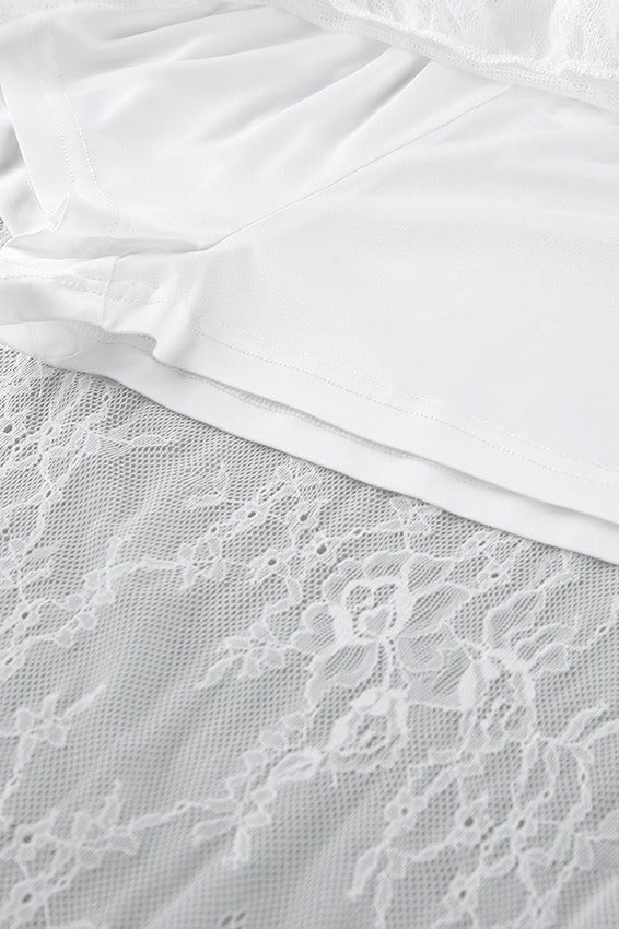 Emily & Isabella Brooks | Lace Sheer Split Ruffle Asymmetrical Skirt