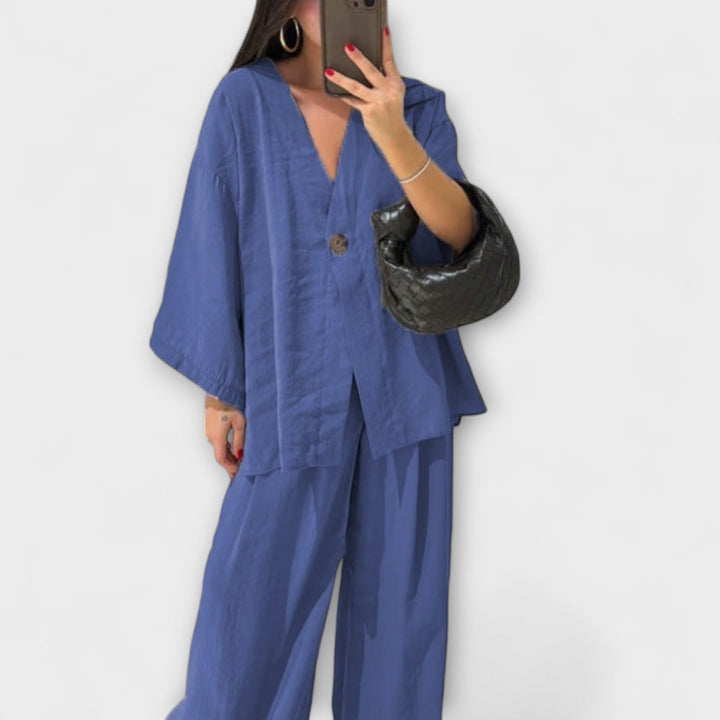 Emily & Isabella Brooks | Casual V-Neck Top and Pants Set