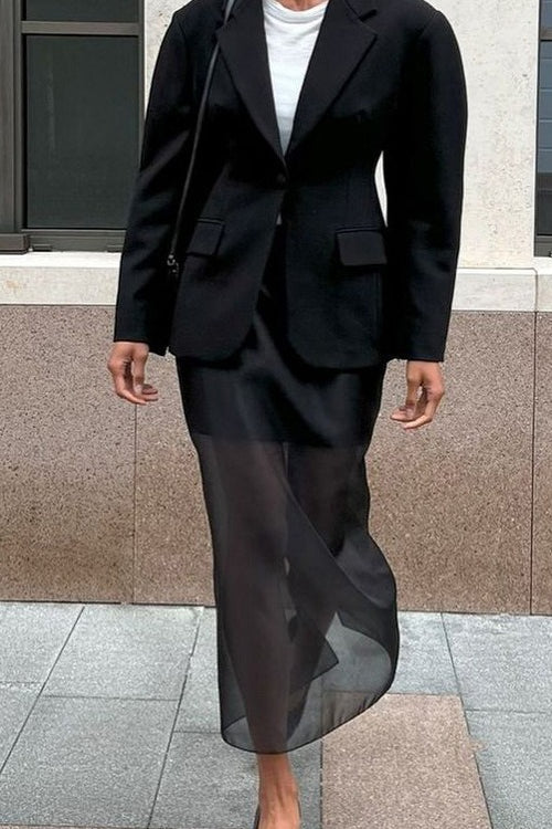 Emily & Isabella Brooks | Double Layer Sheer Black Bodycon Skirt
