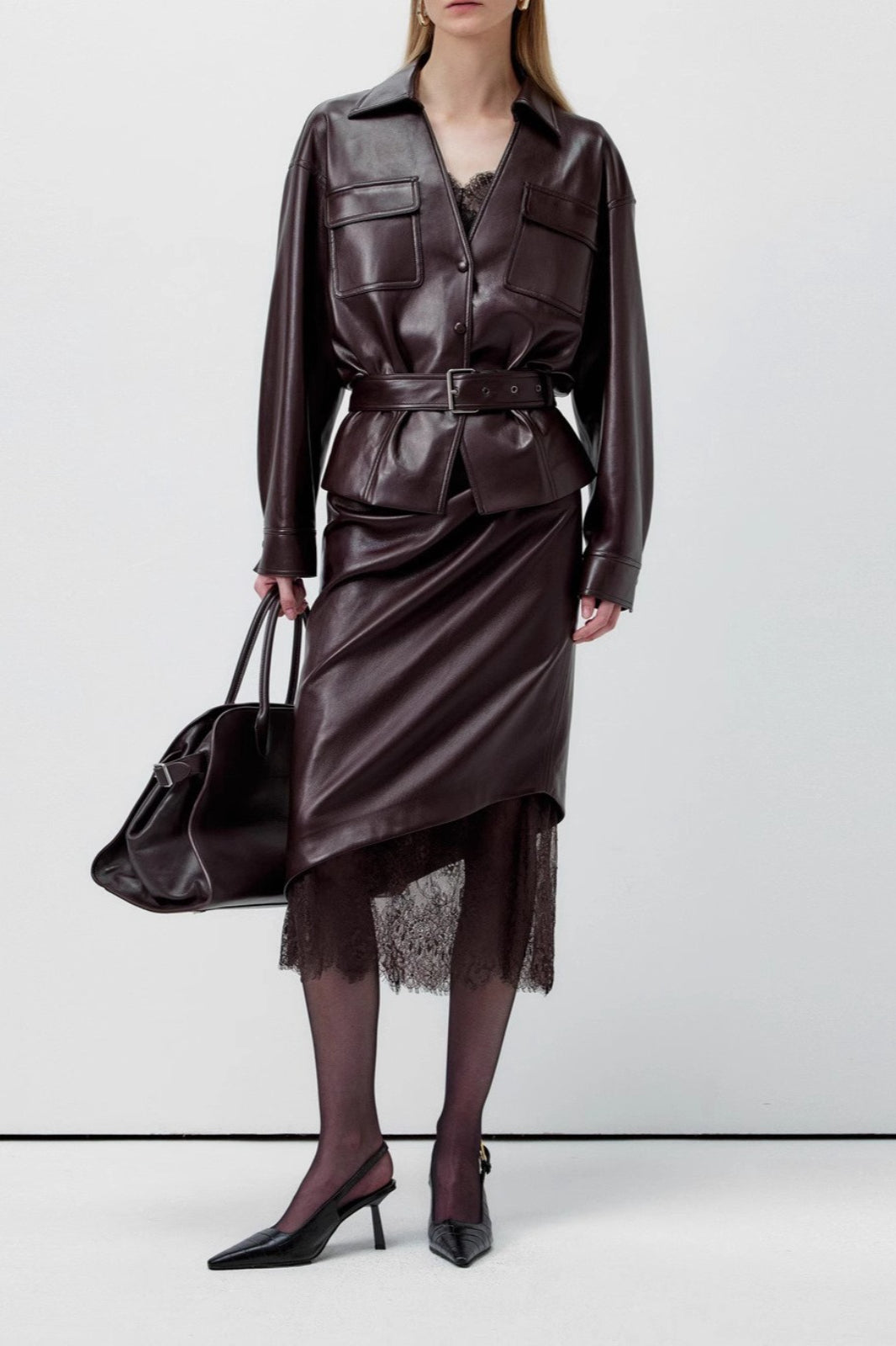 Emily & Isabella Brooks | Lace Trim Leather Skirt