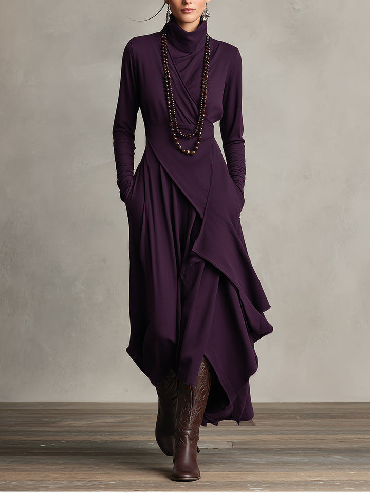 Emily & Isabella Brooks | Asymmetrical Maxi Knit Dress, Roll Neck