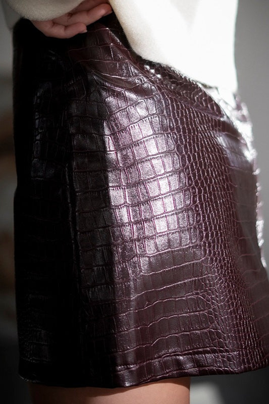 Emily & Isabella Brooks | Crocodile Pattern PU Leather High Waist Mini Skirt