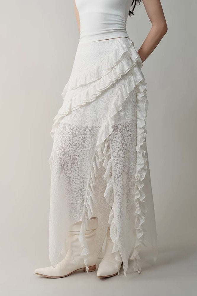 Emily & Isabella Brooks | Asymmetric Wool Blend Maxi Skirt in Black and White