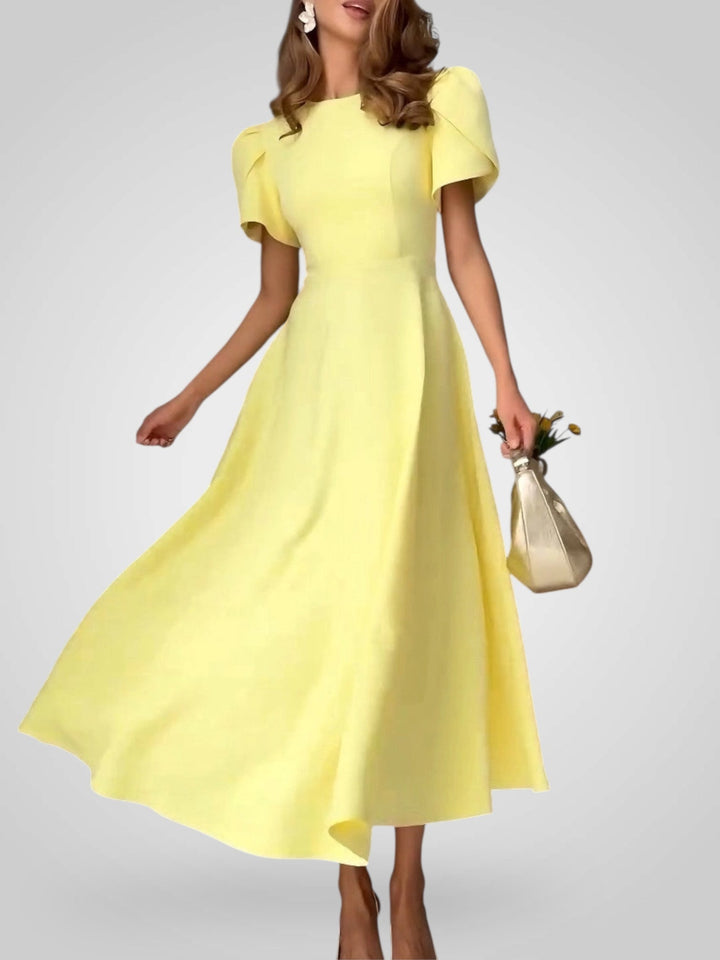 Emily & Isabella Brooks | Midi Dress with High Neck and Puff Sleeves