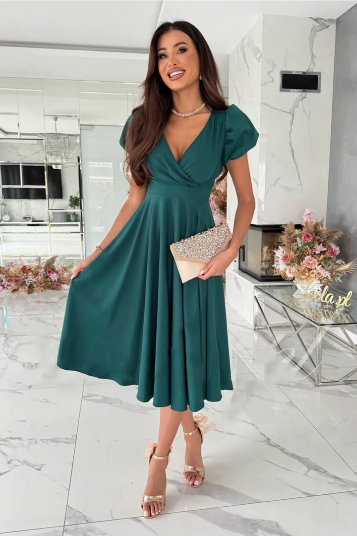Emily & Isabella Brooks | Elegant V-Neck Midi Dress