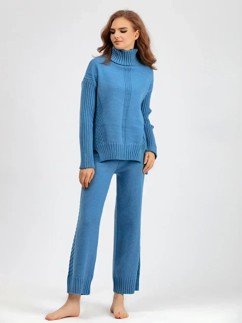 Emily & Isabella Brooks | High-Neck Knit Sweater & Loose Pants Set