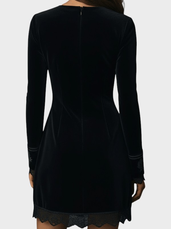 Emily & Isabella Brooks | Black Velvet Lace Embellished Mini Dress