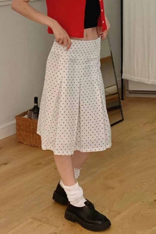 Emily & Isabella Brooks | Ruched Polka Dot A-Line Midi Skirt