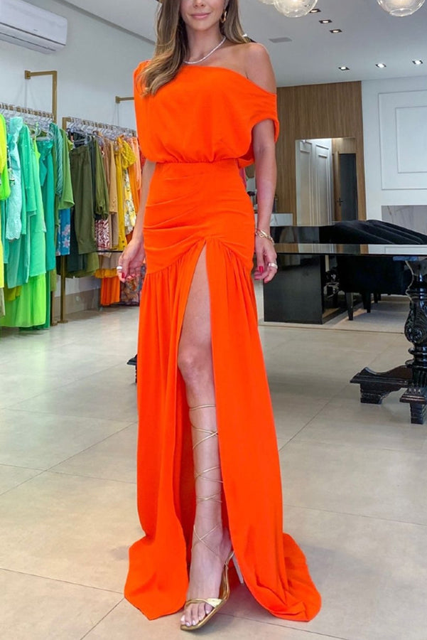 Emily & Isabella Brooks | One Shoulder Ruched Detail Slit Maxi Dress