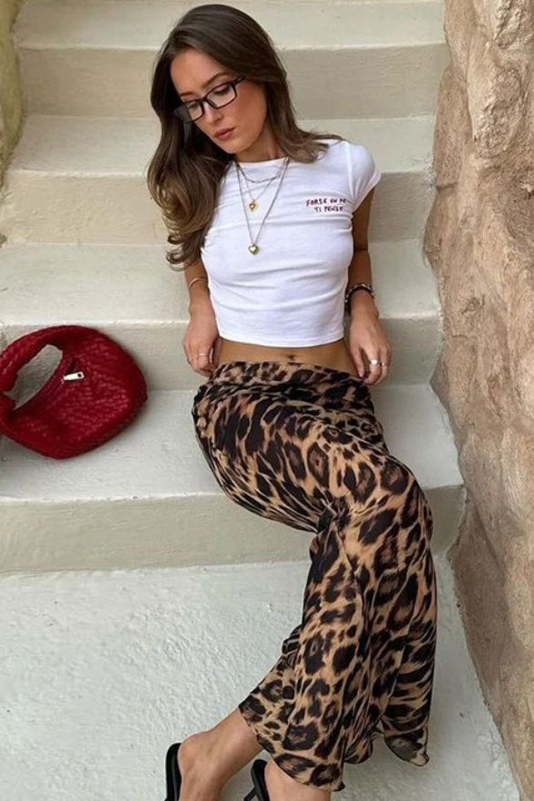 Emily & Isabella Brooks | Chiffon Leopard Print Fishtail Maxi Skirt
