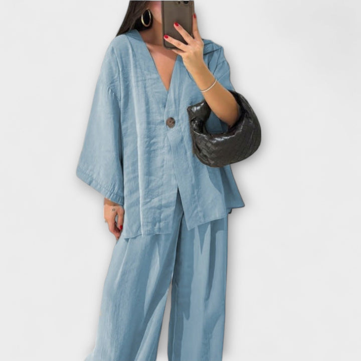 Emily & Isabella Brooks | Casual V-Neck Top and Pants Set