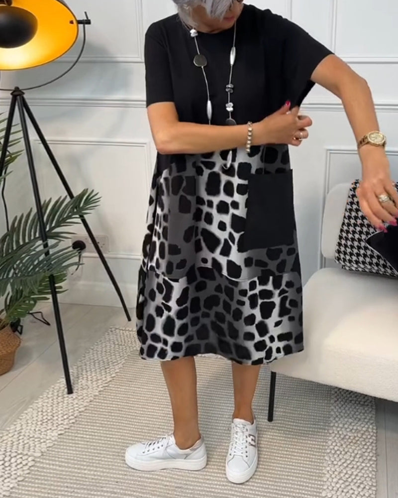 Emily & Isabella Brooks | Short Sleeve Leopard Print Midi Dress