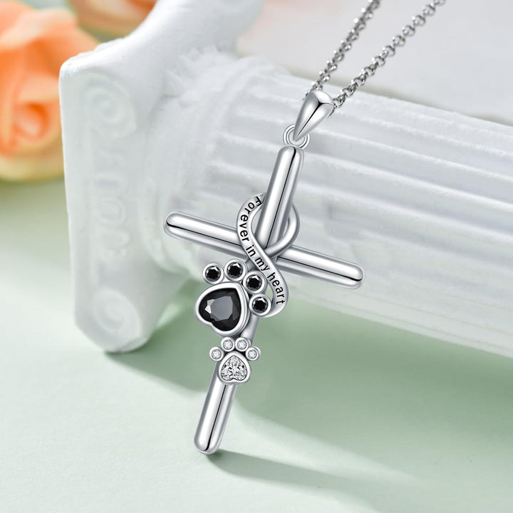Emily & Isabella Brooks | Sterling Silver Paw and Cross Necklace