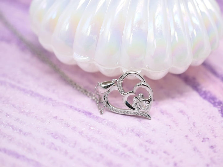 Emily & Isabella Brooks | Sterling Silver Necklace with Paw and Heart Design and Zirconia