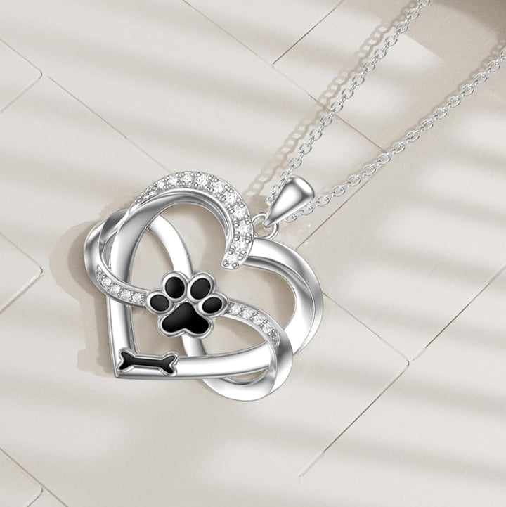 Emily & Isabella Brooks | Heart and Paw Necklace in Sterling Silver with Zirconia