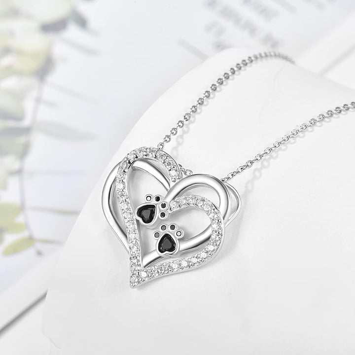Emily & Isabella Brooks | Dog Paw Heart Necklace, Zirconia