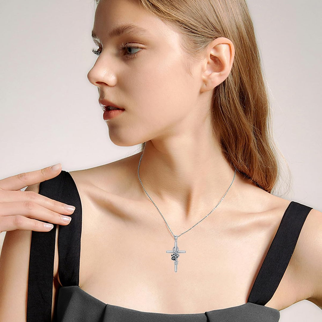 Emily & Isabella Brooks | Sterling Silver Paw and Cross Necklace