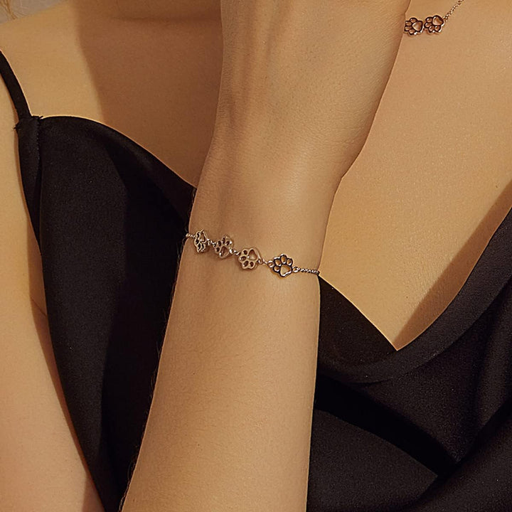 Emily & Isabella Brooks | Sterling Silver Paw Print Bracelet - Adjustable Fit