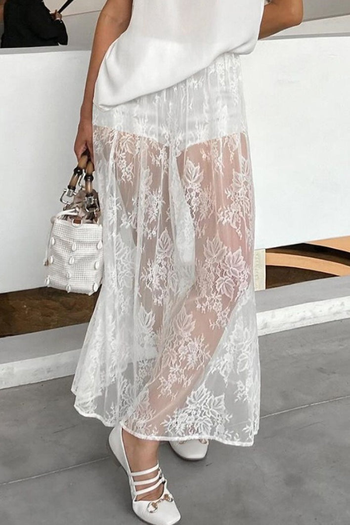 Emily & Isabella Brooks | Sheer Brocade Lace Jacquard Maxi Skirt