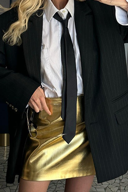 Emily & Isabella Brooks | Solid Metallic Bodycon Mini Skirt