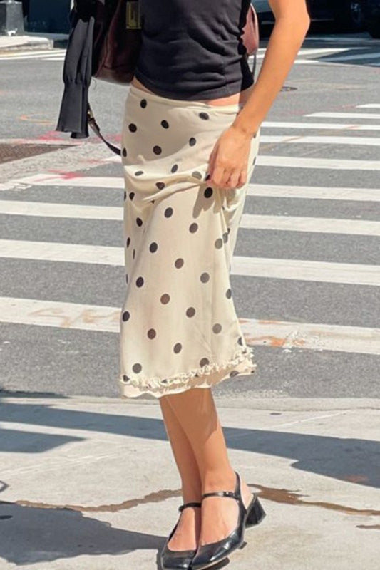 Emily & Isabella Brooks | Ruffled Polka Dot A-Line Midi Skirt