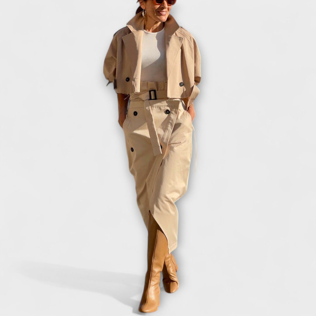 Emily & Isabella Brooks | Elegant Midi Skirt Jacket with Pockets
