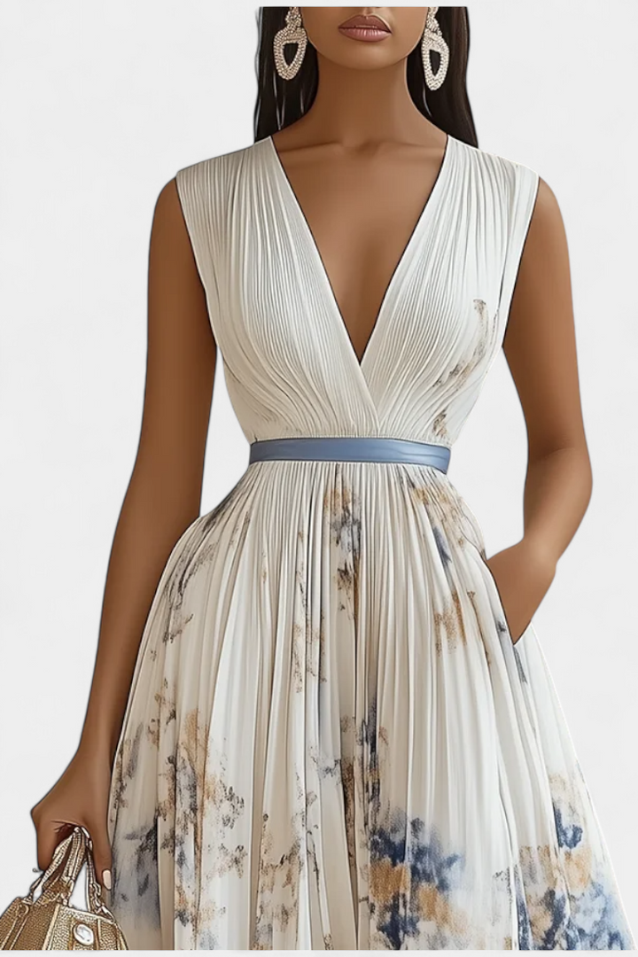 Emily & Isabella Brooks | Sleeveless Pleated Midi Dress, Floral Print
