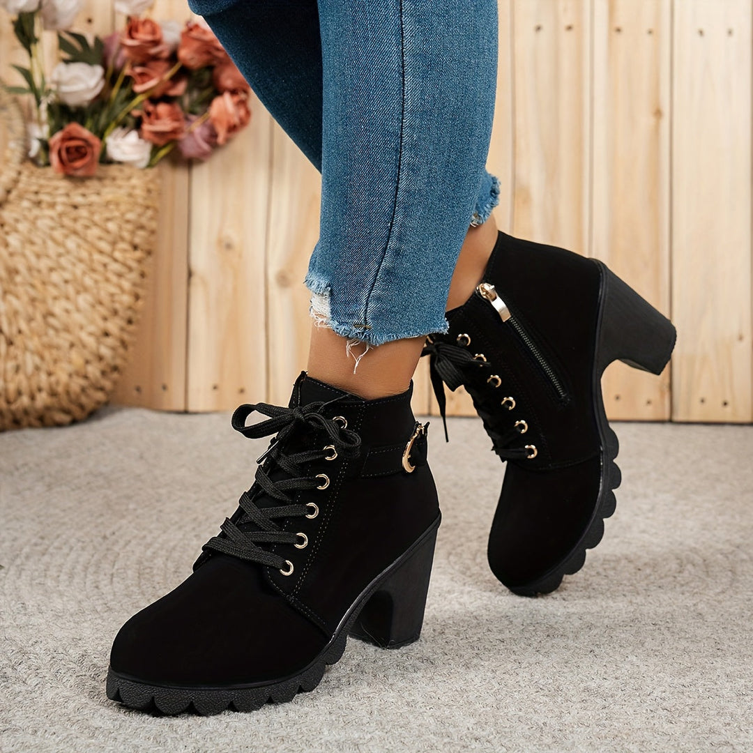Emily & Isabella Brooks | Lace-Up Heel Boots in Black