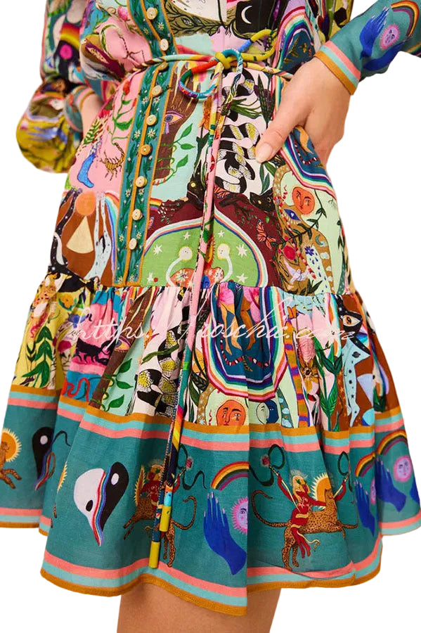 Emily & Isabella Brooks | Unique Print Balloon Sleeve Button Shirt Mini Dress