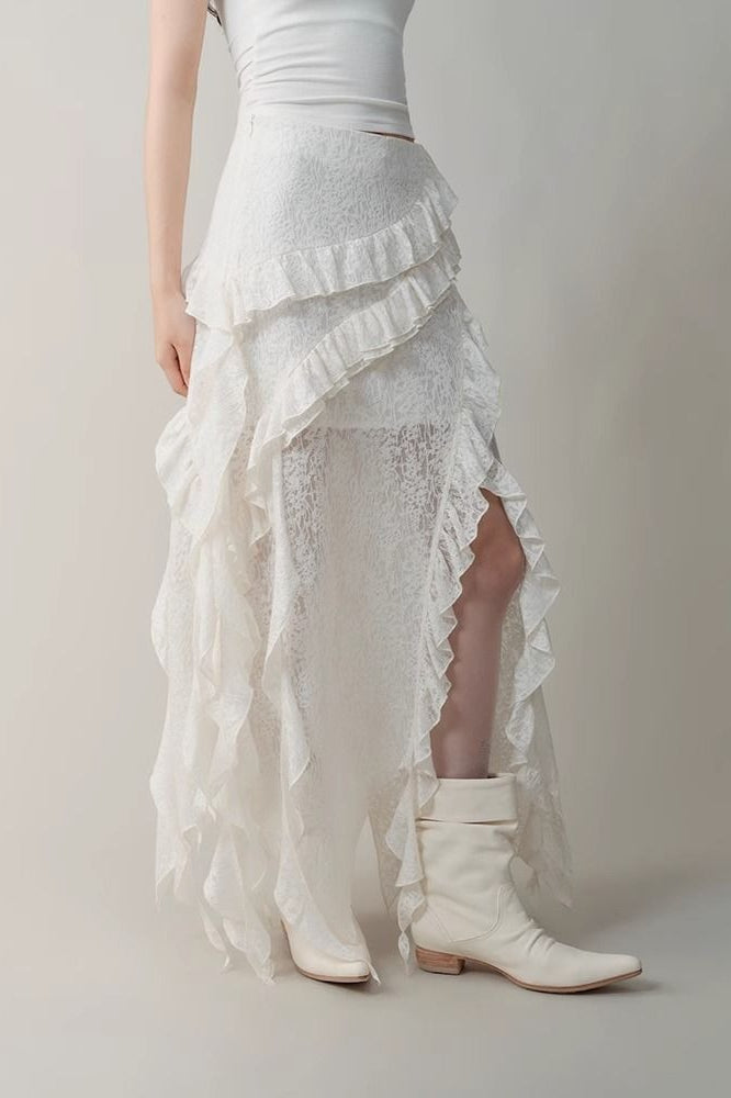 Emily & Isabella Brooks | Asymmetric Wool Blend Maxi Skirt in Black and White
