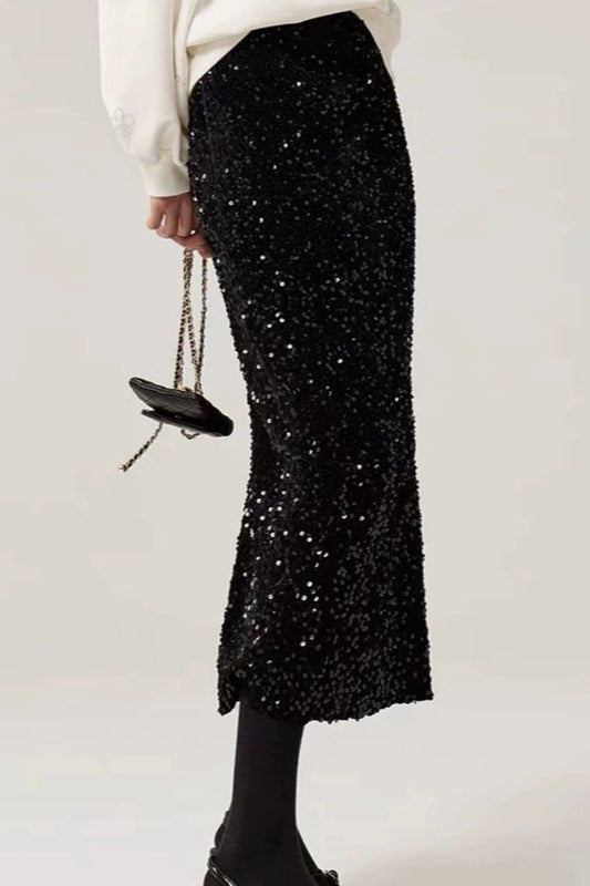 Emily & Isabella Brooks | Black Sequin Midi Skirt