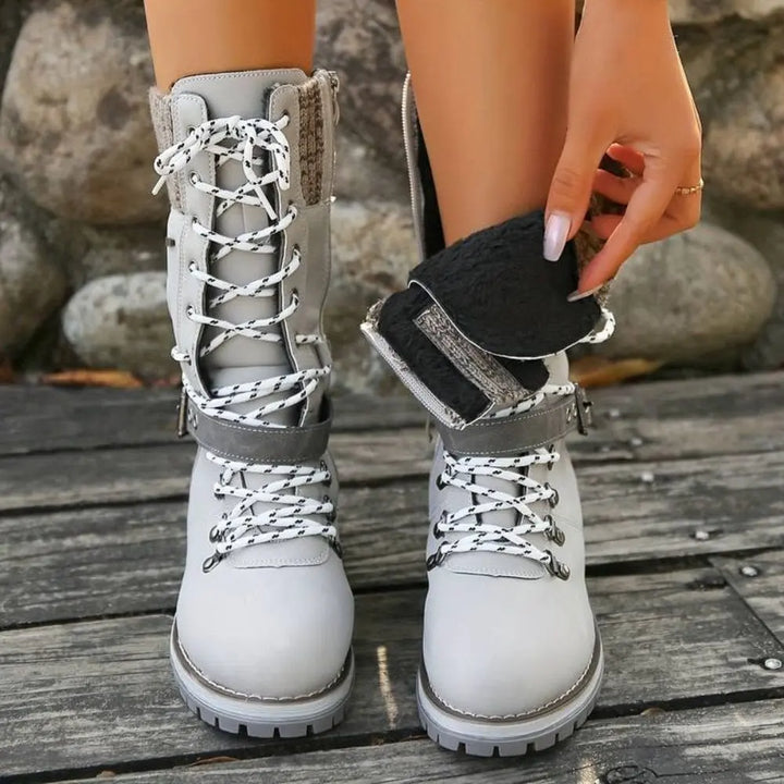 Emily & Isabella Brooks | Women's Winter Lace-Up Snow Boots - Knit Cuff, Buckle, Anti-Slip Sole